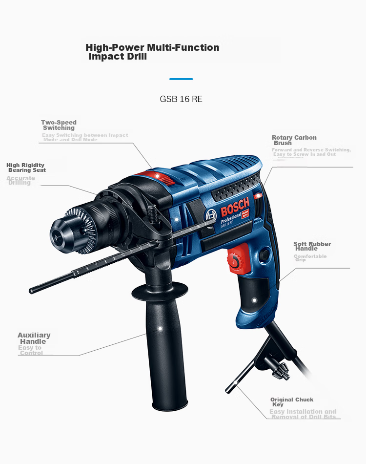 BOSCH Impact Drill, Electric Drill, And Screwdriver Three-In Concrete Drilling, 750W GSB-16RE Heavy-Duty Model 12