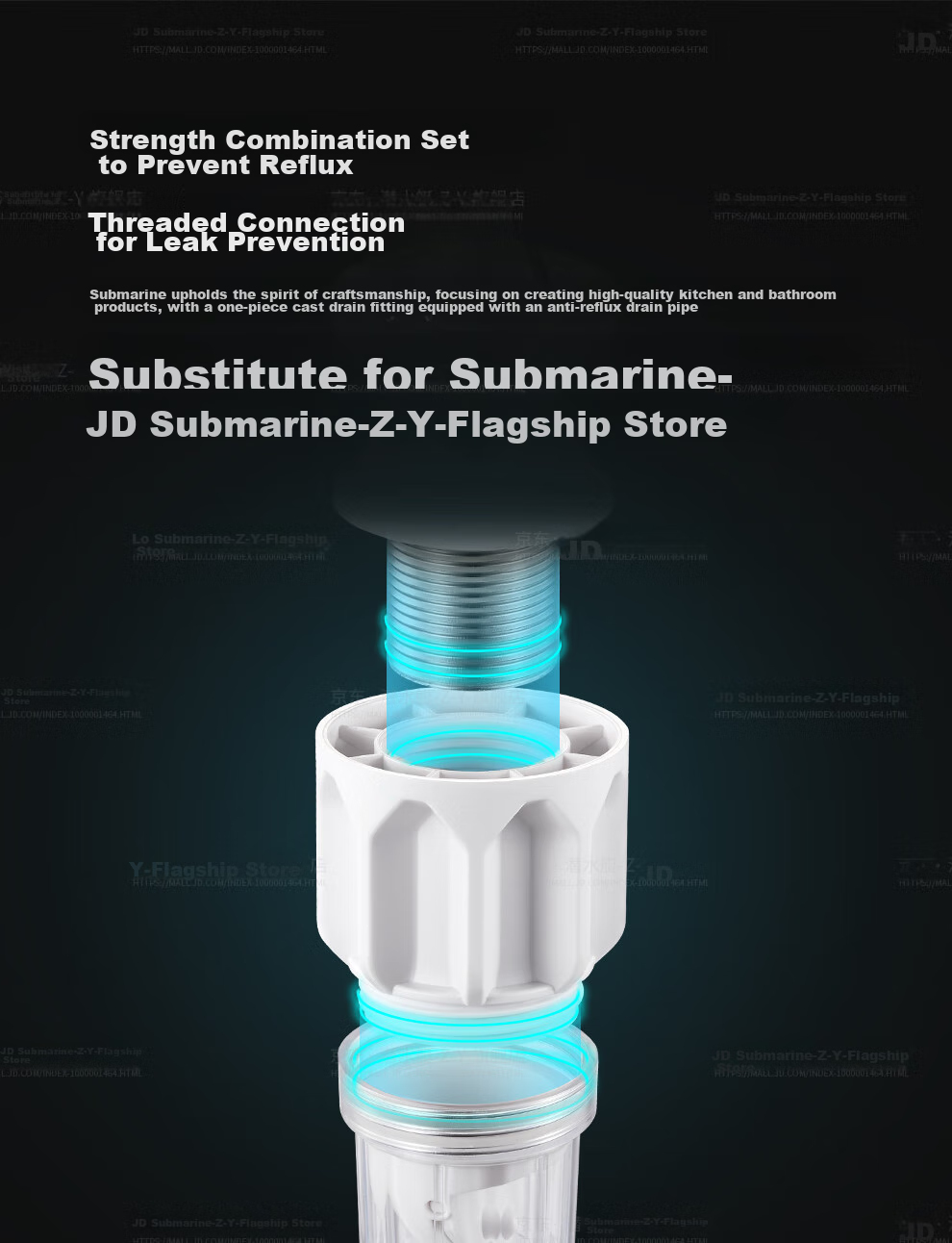 Submarine SQ-22 Sink Flap Drain, Washbasin Drain Pipe, Drainage Kit with Anti-Odor Plug, Odor Prevention, And Overflow Hole 7