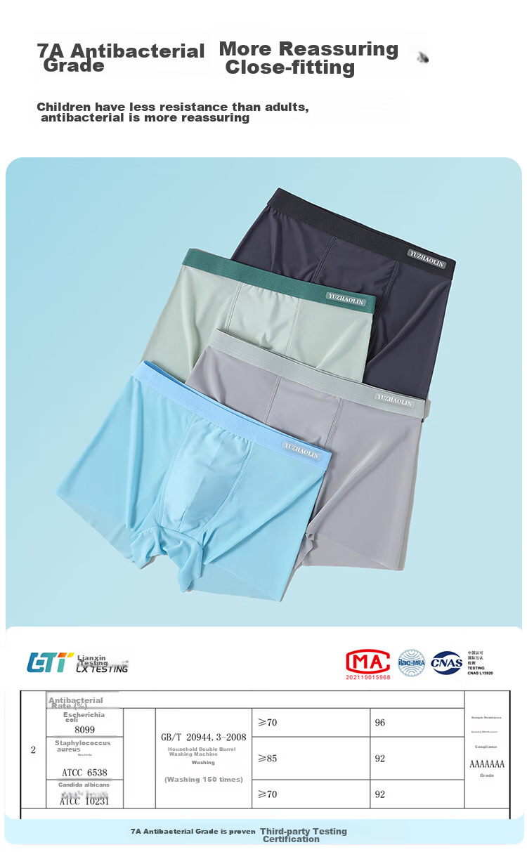 YUZHAOLIN Children's Underwear, Boys' Ice Silk Boxer Briefs, 7A Antibacterial Comfortable Breathable, for Older Children And Teenagers, 4-Pack 8