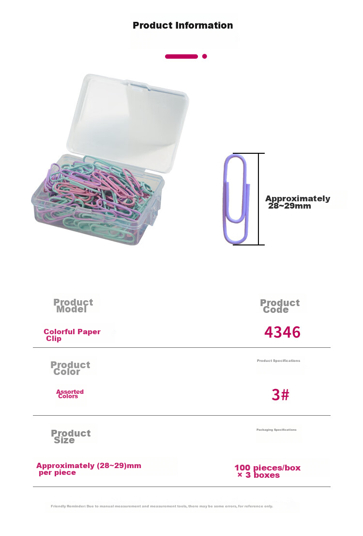 TANGO Morandi Paper Clips, 29mm, 100 Pieces/box, 3 Boxes/set, Office Stationery Supplies for Document Organization And File Management 2