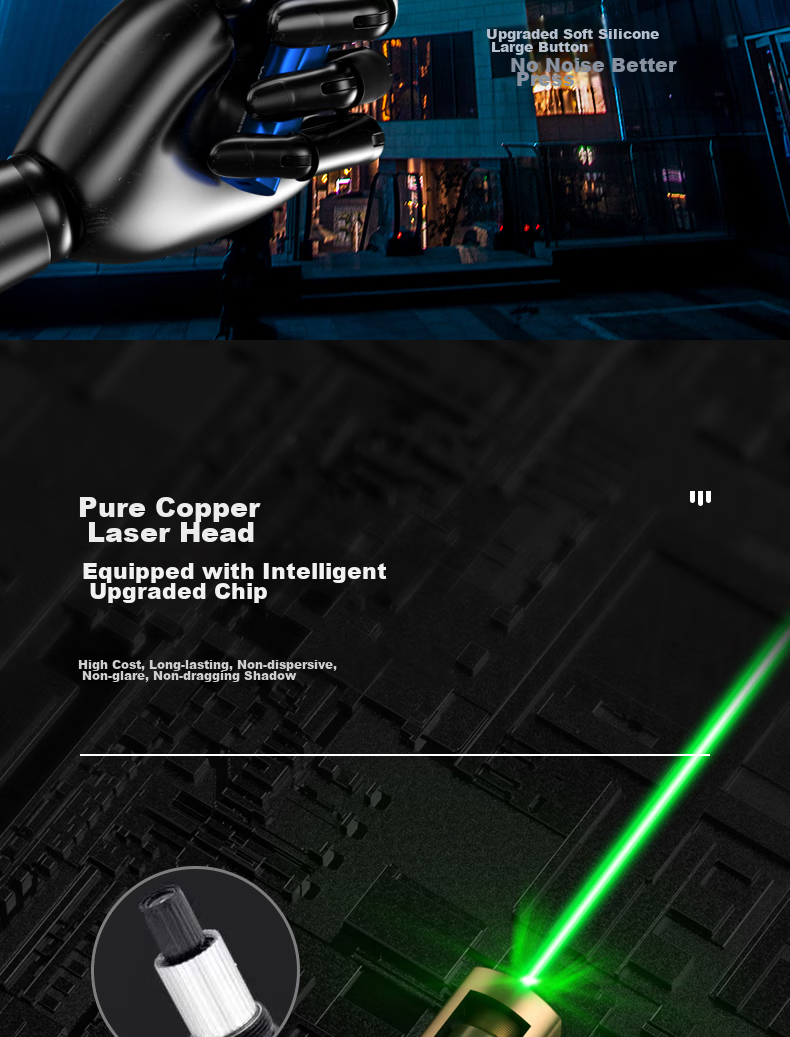 Whist A26 Silver Laser Pointer, Green Light Outdoor Star Pointer, USB Rechargeable High-Power Laser Light, Long-Range Infrared Construction Site Laser Flashlight, Long Battery Life Green Light Pe 3