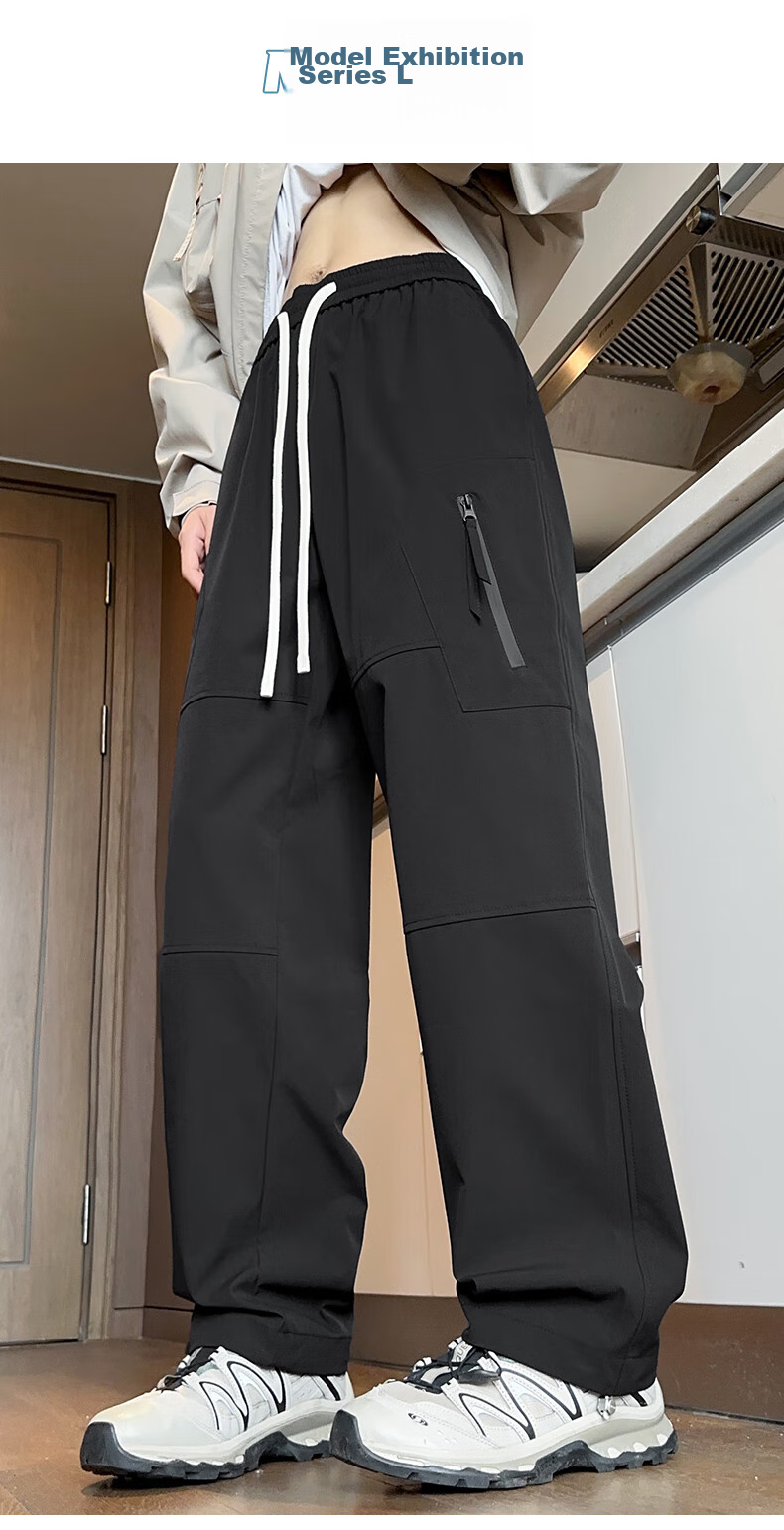 Dingfengbaoluo Casual Cargo Pants for Men, Spring And Summer Paratrooper Functional Trousers, American-Style Solid Color Outdoor Pants, 2418 Gray, Size M 8