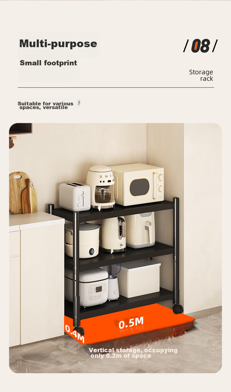 QIAONAMEI Kitchen Storage Rack, Floor-Standing Movable Household Storage Shelf, Multi-Layer Organizer Rack, QNM6133-BK 6