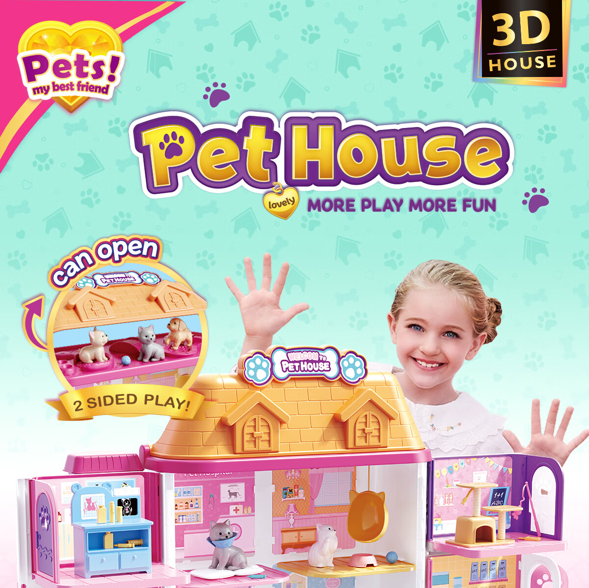 Anlili Children's Toy, Girl's Gift, Pretend Play Pet Life Villa House, Birthday Present 1