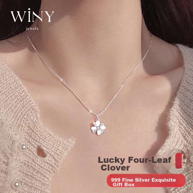Winy Four-Leaf Clover 999 Pure Silver Necklace for Women, 2026 New Style Pendant, Luxurious High-End Birthday Gift for Girlfriend