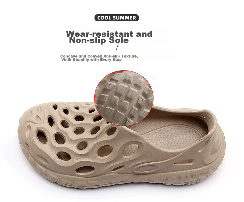 GUOLUOFEI Perforated Closed-Toe Slippers for Men And Women, Outdoor Wear, Summer Thick-Soled Non-Slip Beach Sandals, Milk Coffee Color, Size 44-45 8