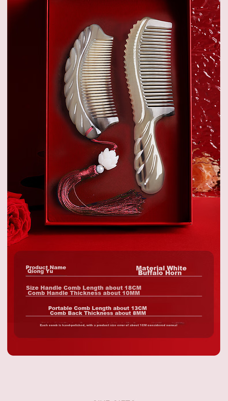 Chaojun Natural Authentic White Buffalo Horn Comb for Scalp Massage And Meridian Treatment, Mid-Autumn Festival Gift for Parents, Elders, Clients, High-End Practical Birthday Gift Box Set for Friends And Wife 9