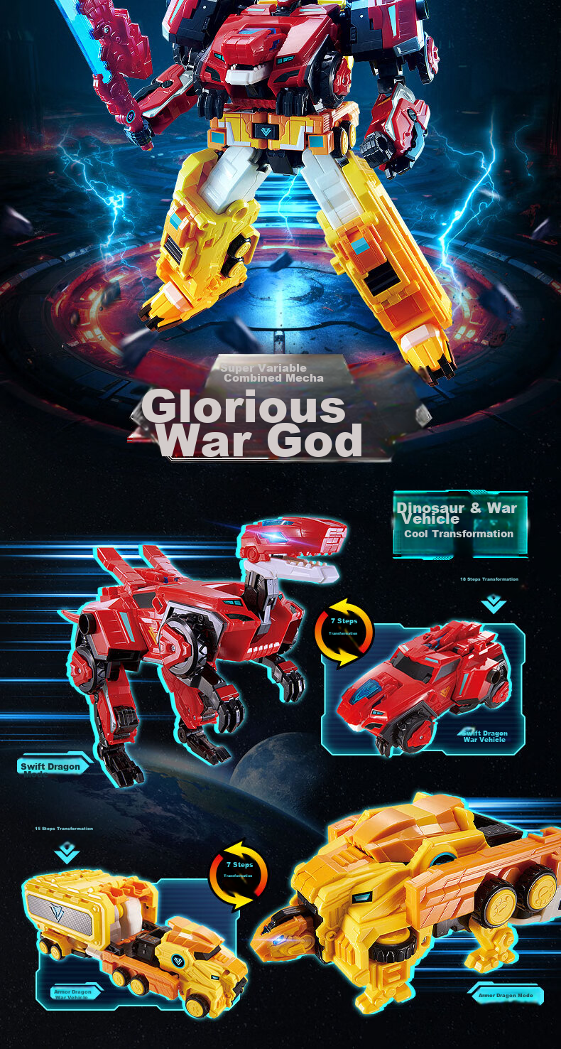 AULDEY Quantum Team Transforming Robot Flash Change Combination Mecha Glory War God Children's Toy, Birthday Gift for Boys 4