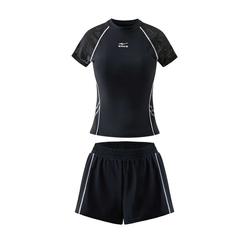ERKE Women's Two-Piece Swimsuit, Short-Sleeved Top And Boyshort Bottom, Tummy Control, Slimming, Conservative Swimwear, Plus Size, Suitable for Swimming And Hot Springs