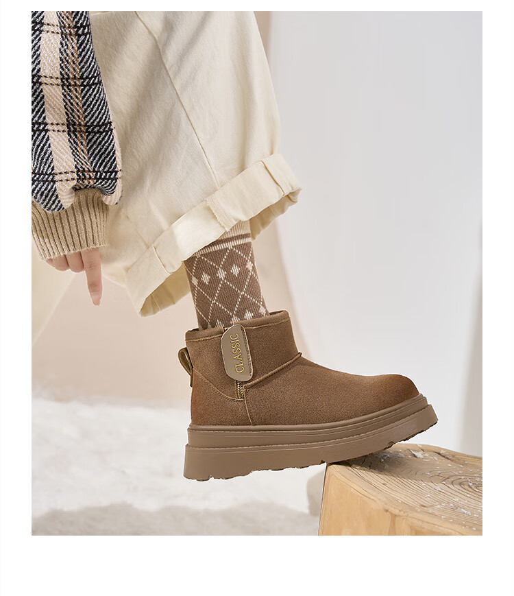 ZHR Women's Thick-Soled Winter Snow Boots with Fleece Lining, Warm Short Boots, Versatile Northeast Cotton Shoes JT72 Camel Color Size 38 18