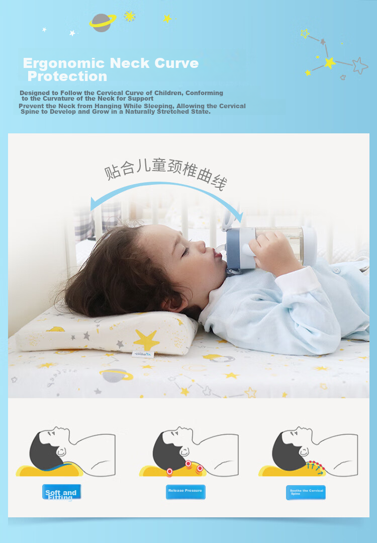 AiSleep Children's Pillow for Ages 5-8, Zero Pressure, Body-Shaped, Ergonomic Design with Separate Zones, Neck Protection, Slow Rebound Memory Foam Pillow 4