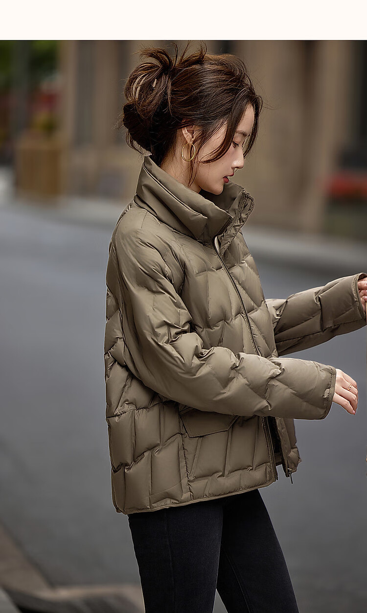 Dme [Xueyu Manyou] Winter Lightweight 90% Duck Down, Geometric Squeeze Fabric, Concealing, Warm, Short Women's down Jacket 12