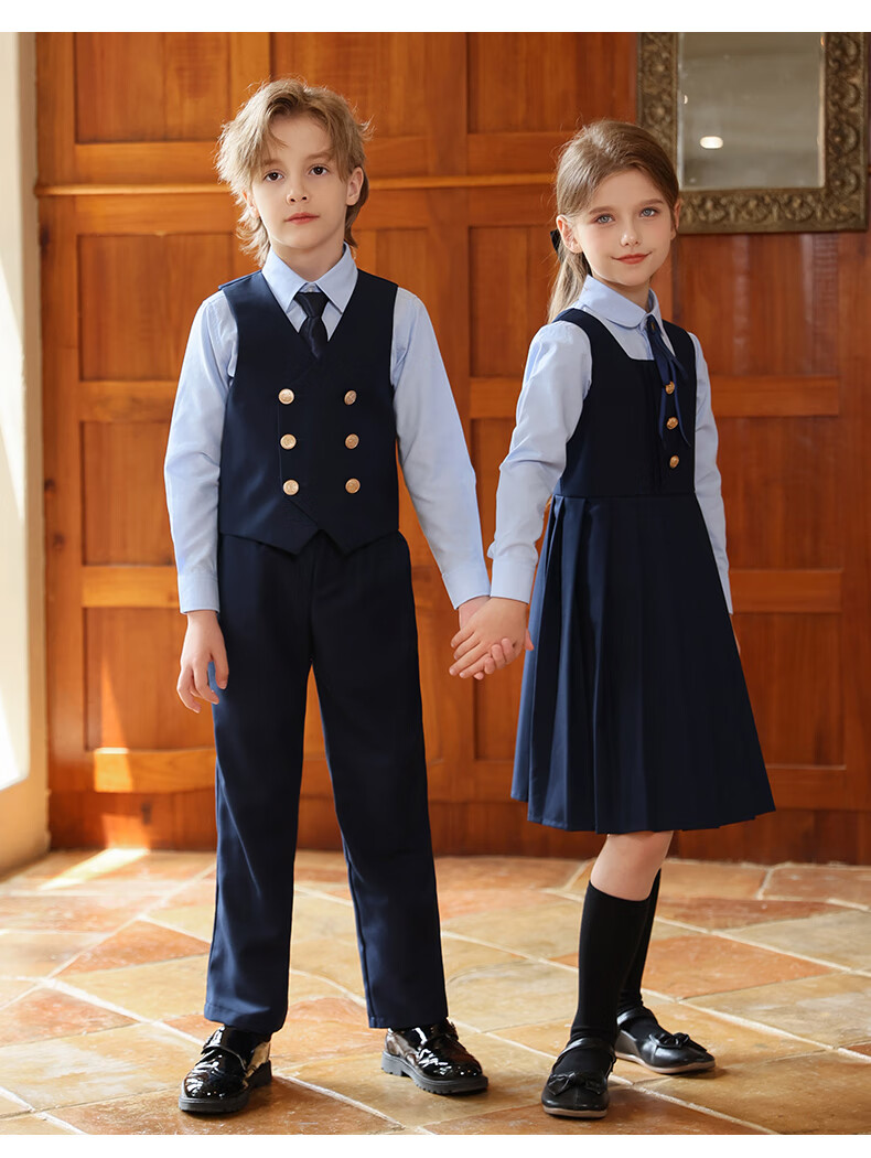 Yinuofang Children's Performance Suit Set Boys and Girls Group Performance Clothing Host Suit Girls Dress Set 5