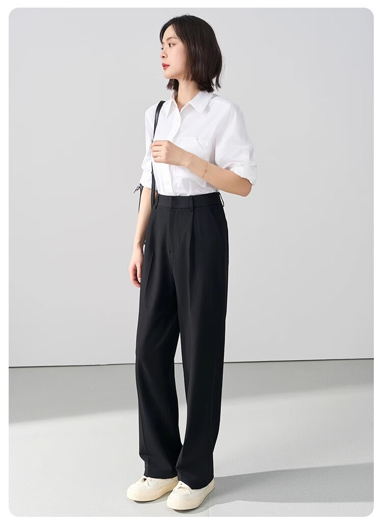 Bodexiaojie Women's Formal Suit Pants, Straight-Leg Trousers for Petite Figures, Professional Interview Attire, Black Dress Pants, Size S 11