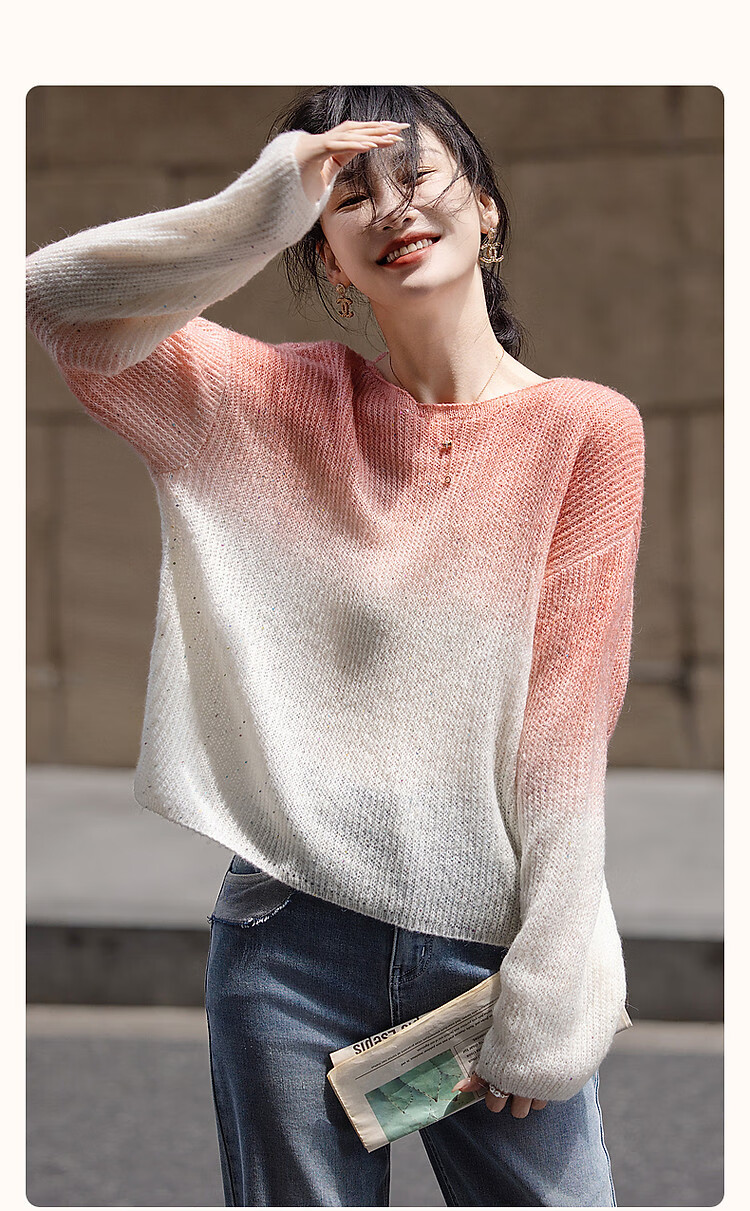 Dme [Dingdai'er Fashion] Autumn And Winter Artistic Gradient Wool Blend Sweater, Lazy-Fit Knitted Top for Wome 2