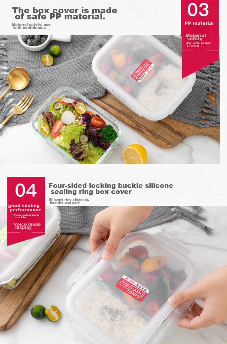 LOCK&LOCK Heat-Resistant Glass Food Storage Container Set, Microwave-Safe Lunch Box, Sealed Bento Box, Meal Container, 750ml*2 + 600 Divider + Bag 5