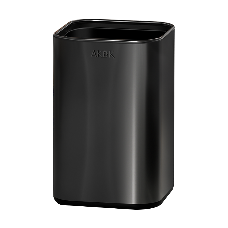 AKBK Stainless Steel Trash Can, 15L, Black, for Home Living Room Kitchen Bathroom, Light Luxury Hotel Office, Large Square Shape