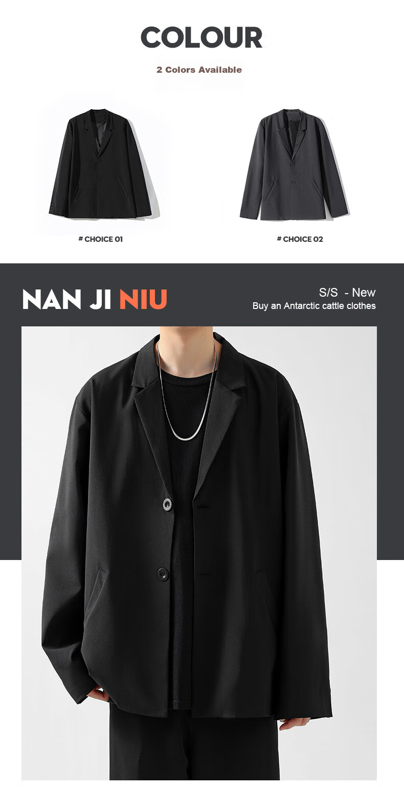 Foss Phil Men's Suit Jacket, Spring And Autumn Loose Casual Versatile DK Uniform Cool Suit Coat XF8001 Black L 1