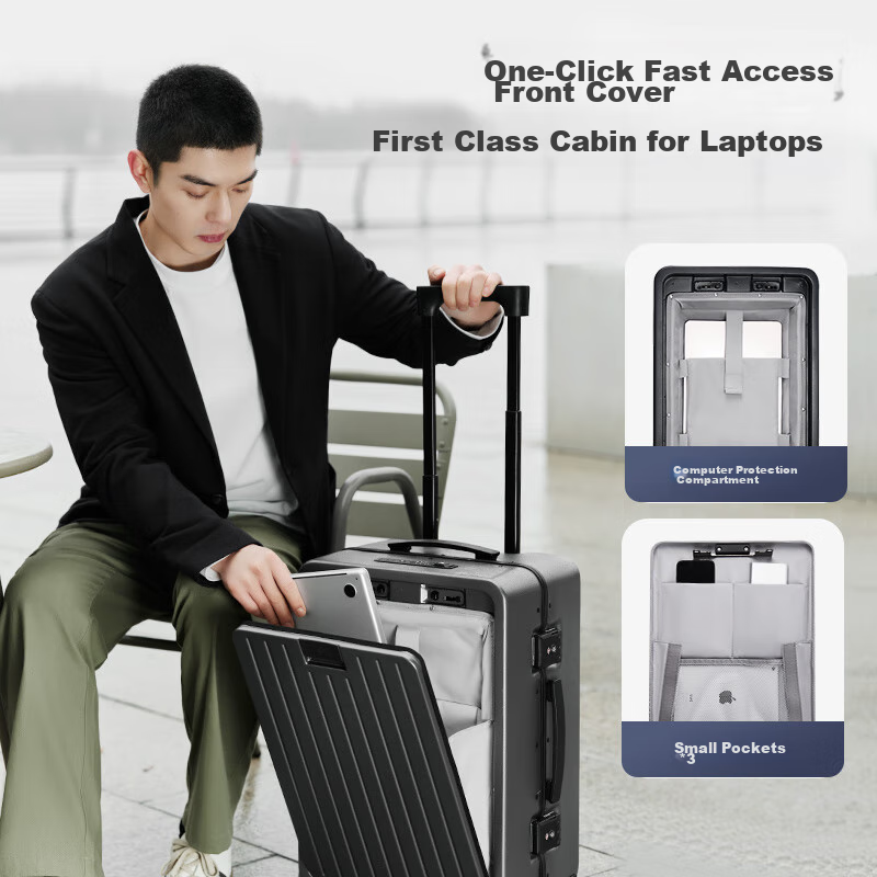 JD Jingzao Infinite One-Touch Side-Opening 26-inch Large Capacity Deep Compartment Durable Travel Suitcase Graphite Gray
