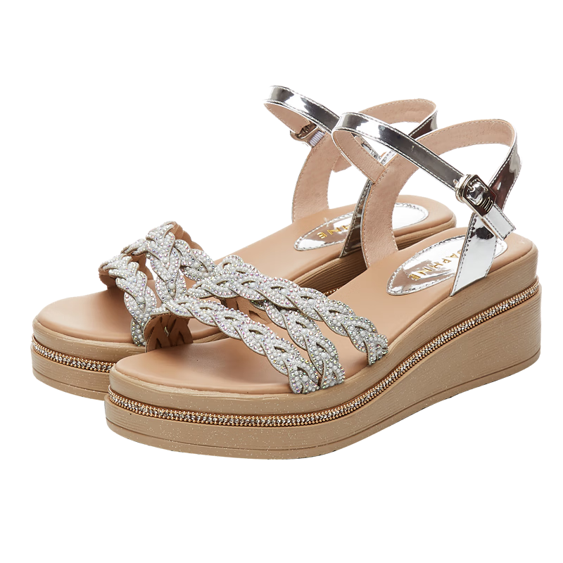 DAPHNE Thick-Soled Wedge Sandals for Women, Fashionable And Elegant Soft-Soled Shoes, Versatile High Heels to Match Dresses, Model 4622303004, Silver, Size 40