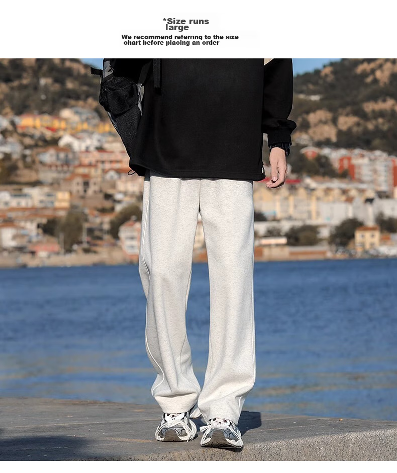 Homlean American Retro Casual Pants for Men, Summer Comfortable Versatile Loose Wide-Leg Trousers with Draping Effect, An04 White-Gray XL 2