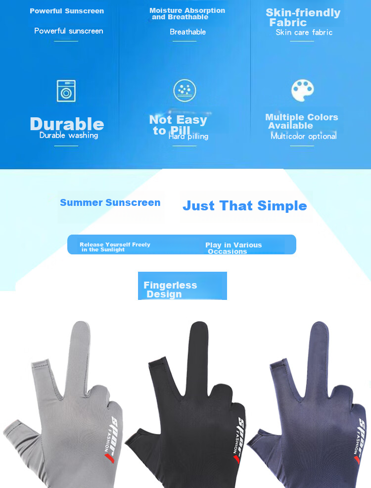 BIKEBROS Outdoor Cycling Gloves, Summer Thin, Non-Slip, Ice Silk, Driving, Fishing Gloves, Cycling Equipment, Two-Fingered 3