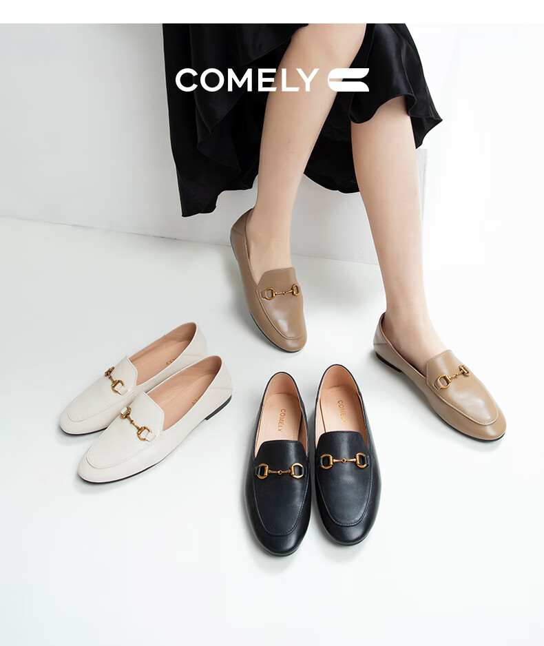 COMELY Genuine Leather Loafers for Women, Spring And Summer New Style, Sheepskin Flat Slip-On Shoes, Comfortable Versatile Leather Shoes, Black, Size 40 4