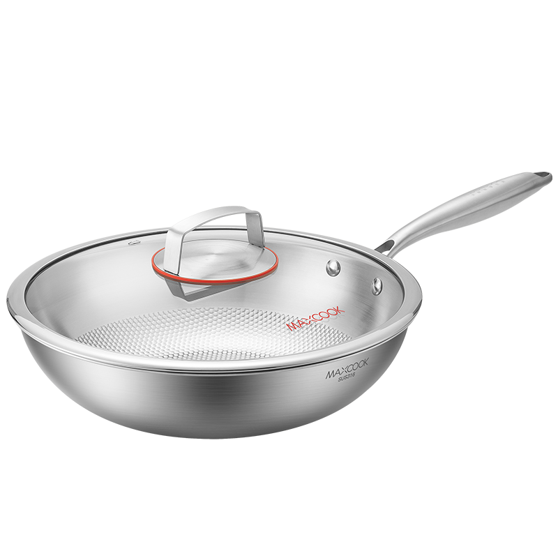 MAXCOOK 316 Stainless Steel Wok, 32cm Three-Layer Steel Pan, Compatible with Induction And Gas Stoves, Dishwasher Safe MCC2065