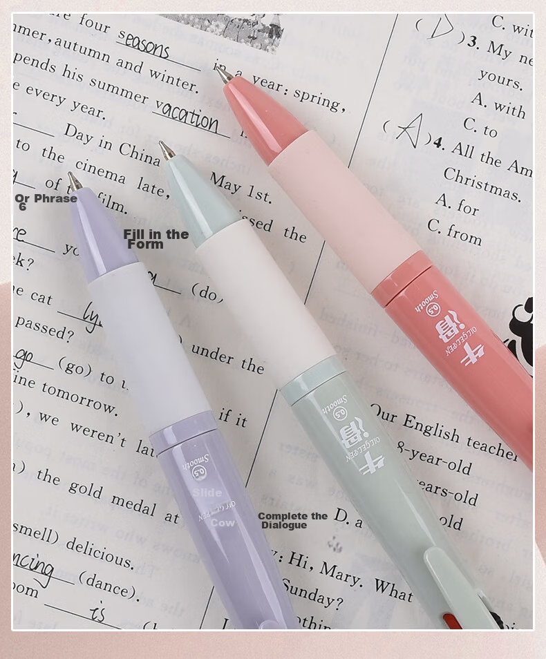 Genvana [4-Color Rollerball Pens] 0.5mm Medium Oil Ballpoint Pens Multi-Color for Elementary School Students' Note-Taking And Marking, 4 Pens/Box G-3735 7