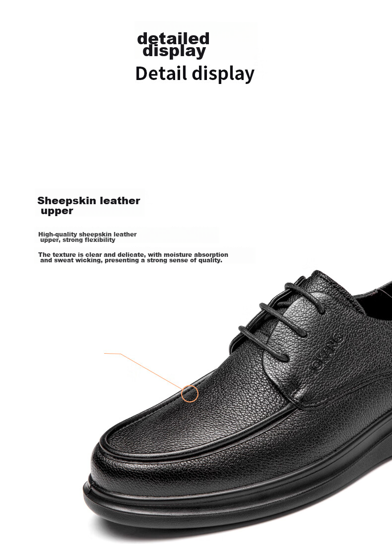 Aokang Business Casual Leather Shoes, Sheepskin Soft Sole, Comfortable Lace-Up Work Shoes, Black Size 41 14