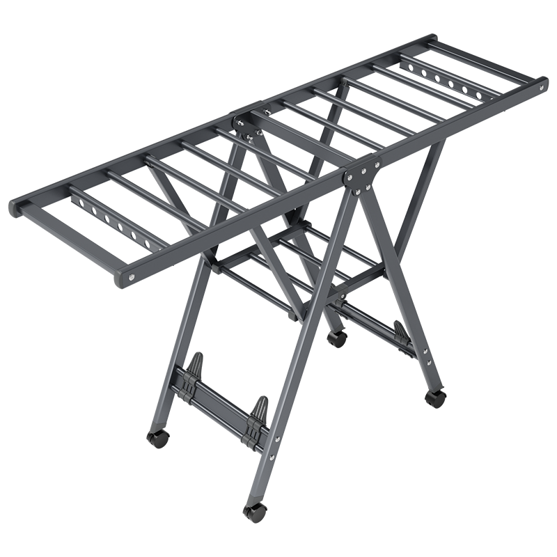 Cenggao Folding Wing-Shaped Clothes Drying Rack, Indoor Clothes And Quilt Hanger, Carbon Steel Gray, 1.4 Meter Shoe Stand with Universal Wheels