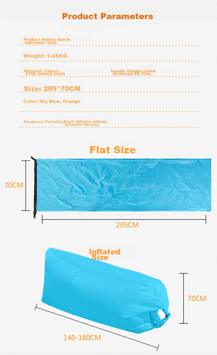 Geshu Outdoor Inflatable Sofa, Camping Chair, Concert And Music Festival Lazy Inflatable Bed, Autumn Picnic Inflatable Lounge Chair with Cushion, Orange 8
