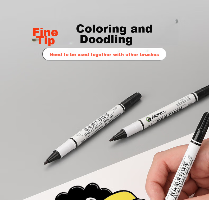 Marie's Double-Ended Fine Line Pen, 12-Pack, Black, Waterproof, Non-Fading, Oil-Based Chalky Marker, Signing Pen, Outlining Pen, Art-Specific, Elementary School Student Children's Water Pe 5