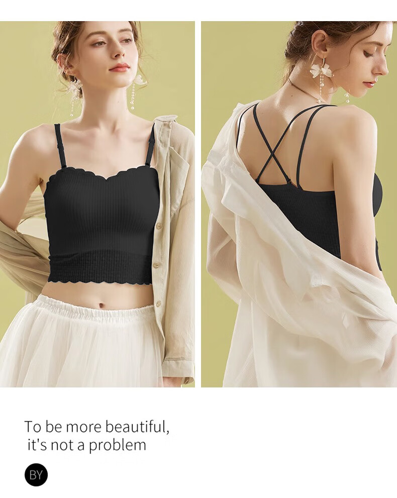 FitonTon Women's Camisole Tank Top with Built-In Bra Pads, Lace Thin Straps, Side Support, Inner Wear Or Outer Wear, Backless Bra, White 20