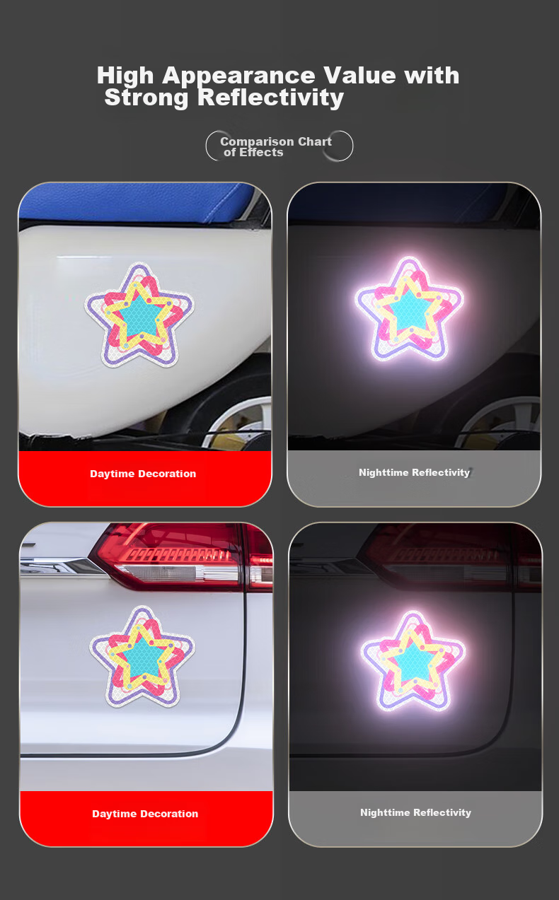 3M Reflective Warning Tape, Luminous Sticker, Electric Vehicle Motorcycle Car Scratch Cover, Diamond Grade, Pink Purple Dopamine Star - White 10.5CM*10.1CM (1 Piece Bag) 6