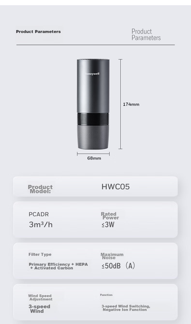 Honeywell Car Air Purifier Removes Formaldehyde, Secondhand Smoke, New Car Odors, Smog, Car Air Cleaner HWC05 10