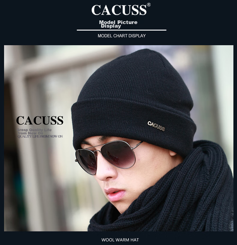CACUSS Wool Knit Hat for Men, Thick Warm Ear Protection Cap for Autumn And Winter, Large Head Circumference Pullover Knit Hat, Cold Weather Cap 7