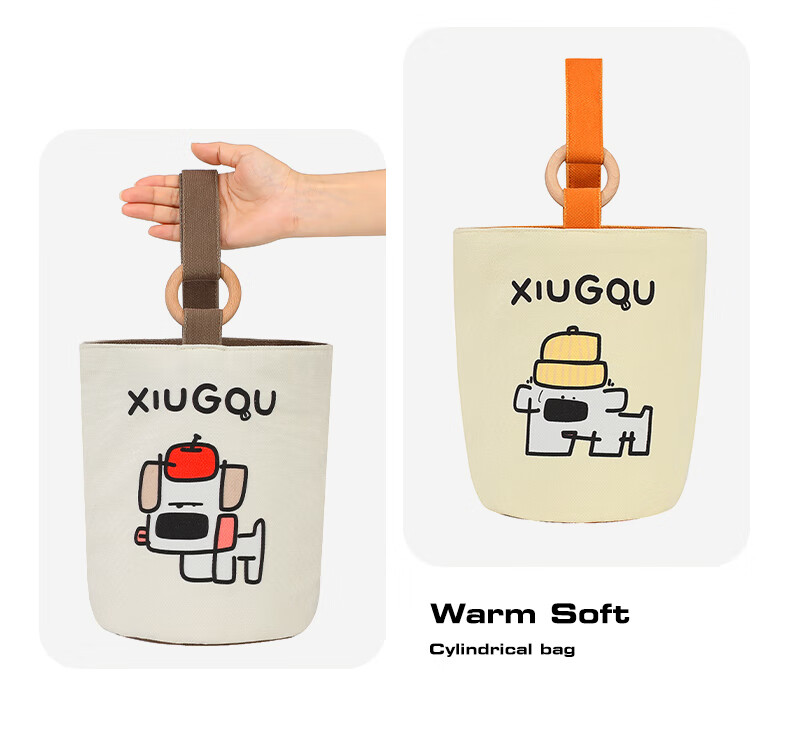 40,000 Kilometers Canvas Bag Wooden Ring Bucket Bag College Student Handbag Casual Niche Gift Commuter Bag 16