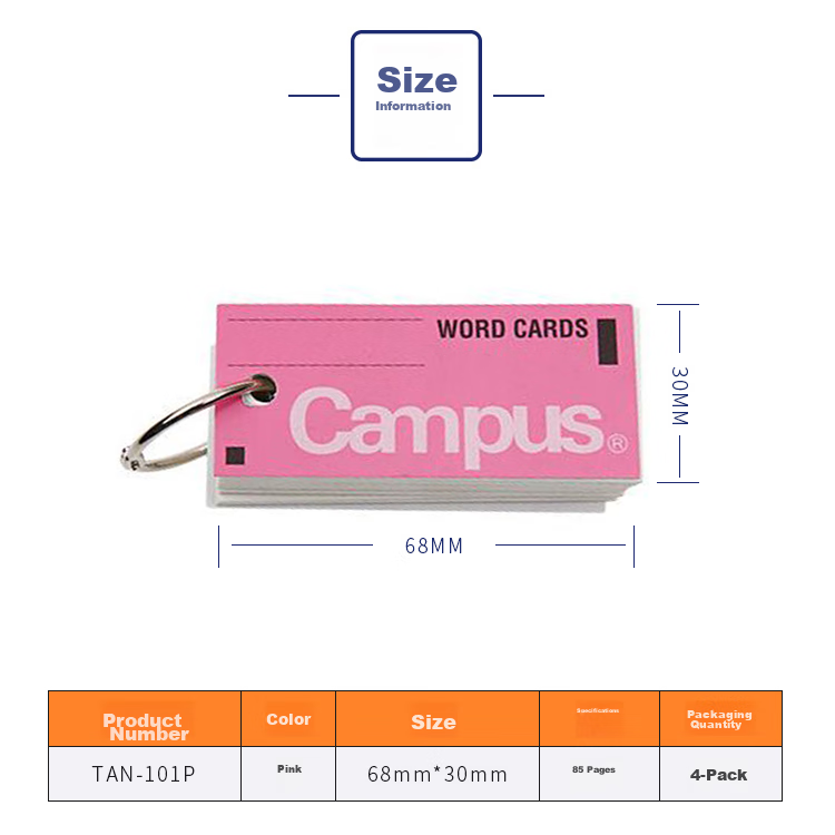 KOKUYO Campus Portable Blank English Vocabulary Cards, Pink, 85 Sheets (68*30mm), Pack of 4, TAN-101P 6