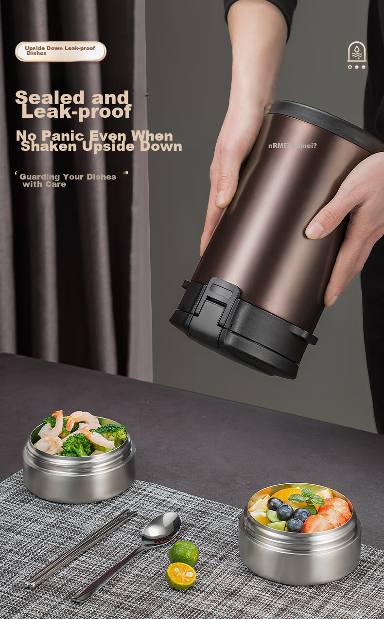 NRMEi Insulated Lunch Box 24-Hour Thermal Container Microwaveable Large Capacity Stainless Steel Bento Box 14