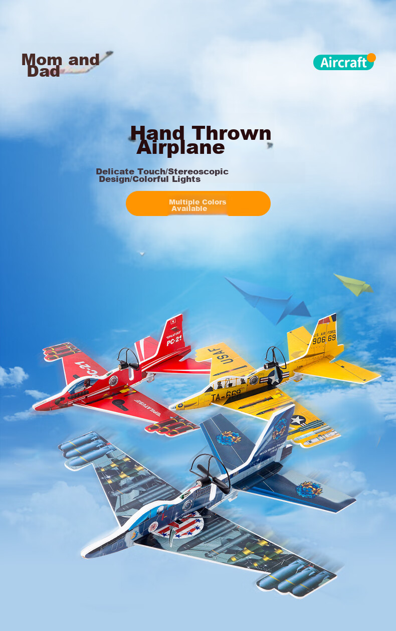 Babamama Glider Toy Airplane, Frisbee, Hand-Thrown Foam Airplane, Outdoor Model Aircraft, Rechargeable Children's Toy 1