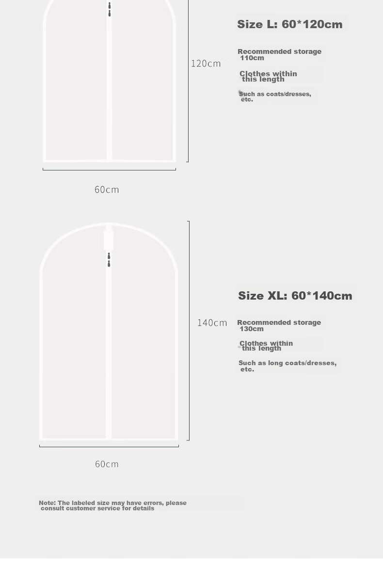 Jicang Dust Cover Hanging Bag, Household Transparent PEVA Garment Storage Bag, Closet Zipper-Style, 3-Pack, 60cm, for Clothes, Coats, And Suits 16