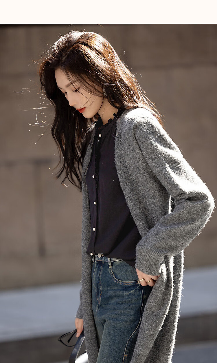 Dme [Ruched Shiny Blouse] Spring And Autumn French Style Women's Elegant Ruffle Stand Collar Pleated Blouse Women's Top 31