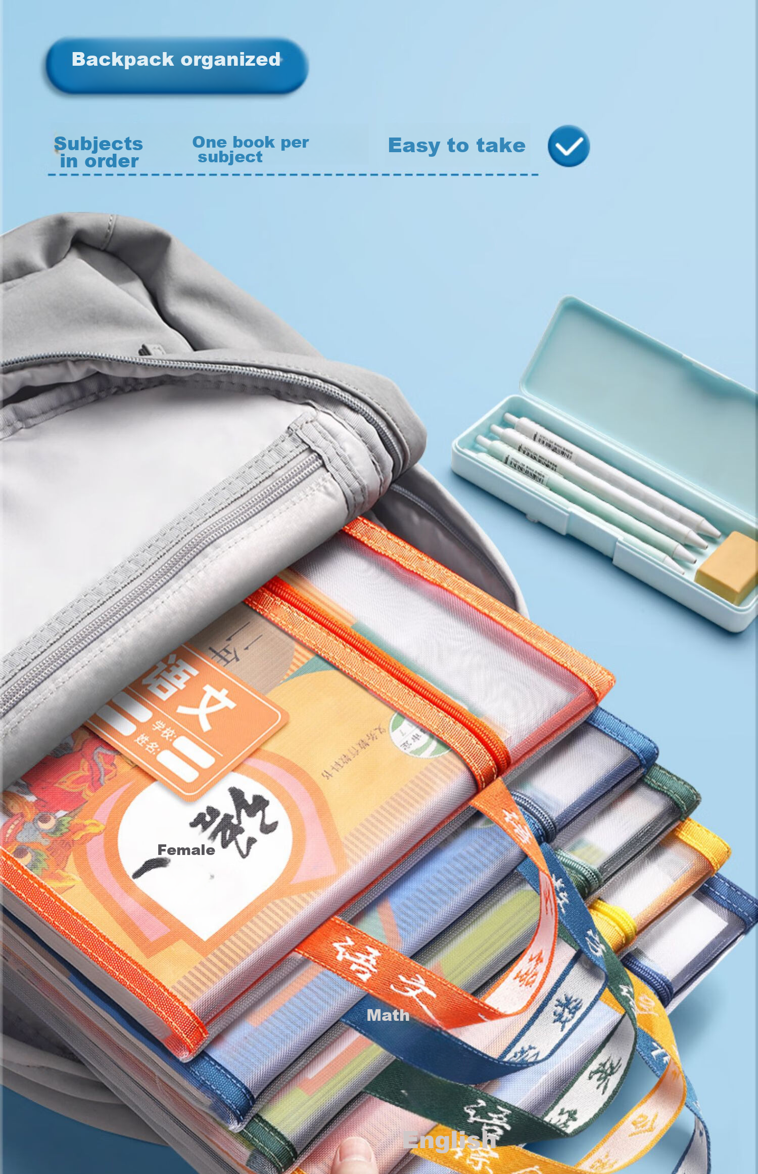Jinzhi A4/4 Subject Classification Double-Layer File Folder, Elementary School Student Subject Pouch, Book Bag, High School Student Textbook Exam Paper Subject Organizer, Homework Pouch, Study Bag, Back-To Essential 5