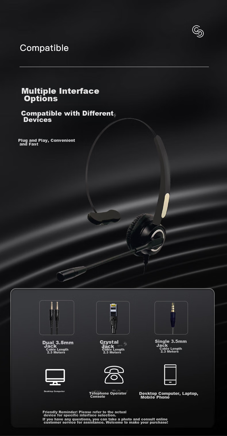 Yijiatong Single-Ear Headset Y500-RJ9 Crystal Connector, Over-Ear Headset/customer Service Headset/noise-Cancelling Headphones/sales Call Headset/business/education Direct Connection Telephone 7