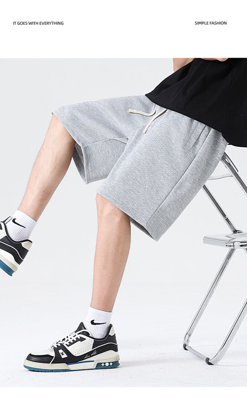 GENIOLAMODE Men's Shorts, Summer Style, Heavy 300G, Casual Draping Loose Fit, Athletic Straight-Leg Five-Point Pants for Me 9