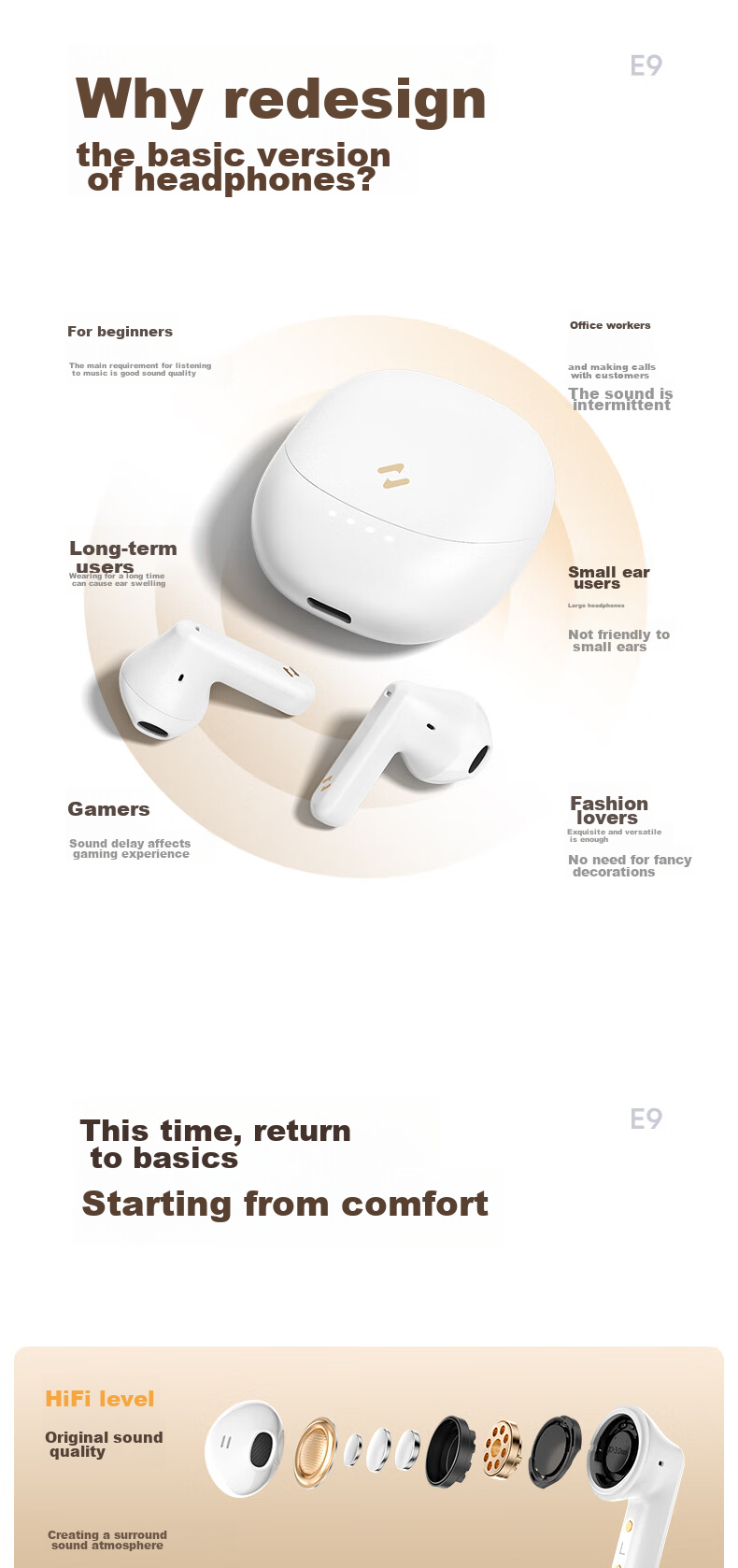 Havit [5,000+ Positive Reviews] True Wireless Bluetooth Earbuds Semi In-Ear Sports Noise-Cancelling Deep Bass Music Gaming Low Latency Compatible with Huawei Apple Phones E9 Pink 1