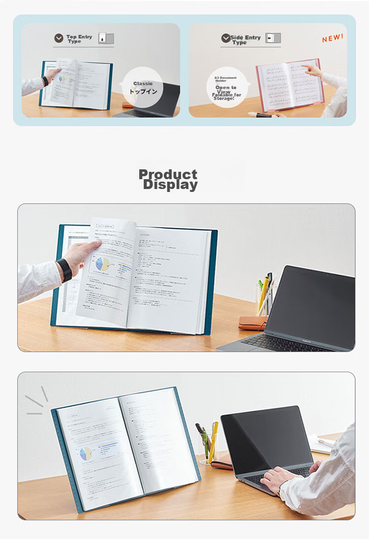 KINGJIM Self-Standing Document Folder with Sheet Music Stand, A4 Size, Business Office Horizontal Style with Insert Pockets, 40 Yellow Pockets, 8837W3C Digital Full Network Low Price 2