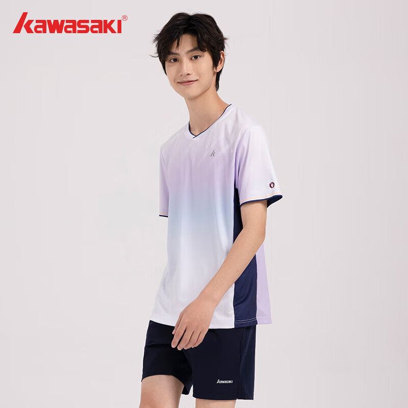 KAWASAKI Badminton Shirt for Men, Professional Sports Short-Sleeve Round Neck Quick-Dry T-Shirt B1977, Light Grape Purple, 4XL