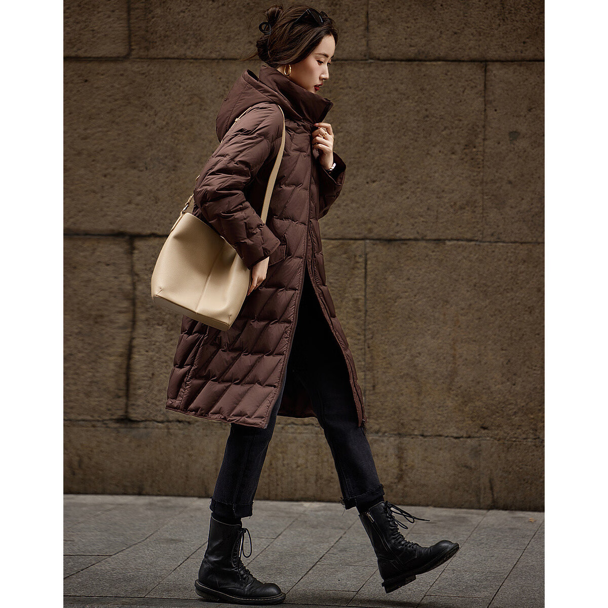 Dme [Yingfengsuixue] Winter 400T Spring Yafang Geometric Squeeze 90% Duck Down Hooded Warm down Jacket for Wome
